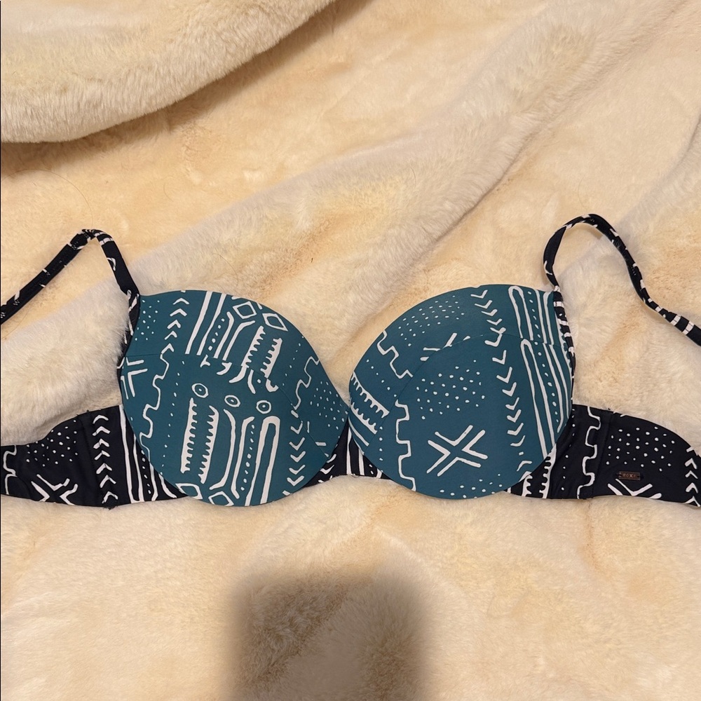 Roxy Teal and Black Patterned swim top